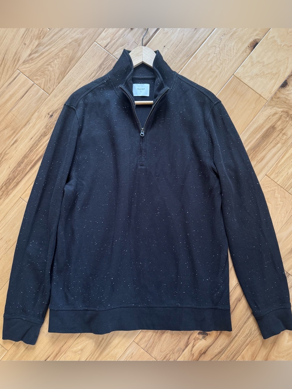 Billy Reid Sweater Speckled Pullover Ribbed Cotton 1/4 Zip Luxury Size Large